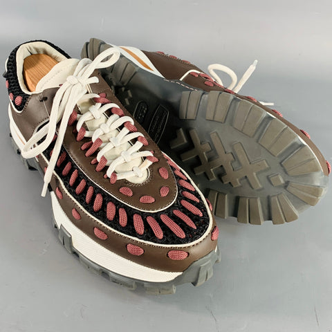 Baskets à semelle épaisse en cuir color block marron et violet Claudio ERMENEGILDO ZEGNA Taille 11