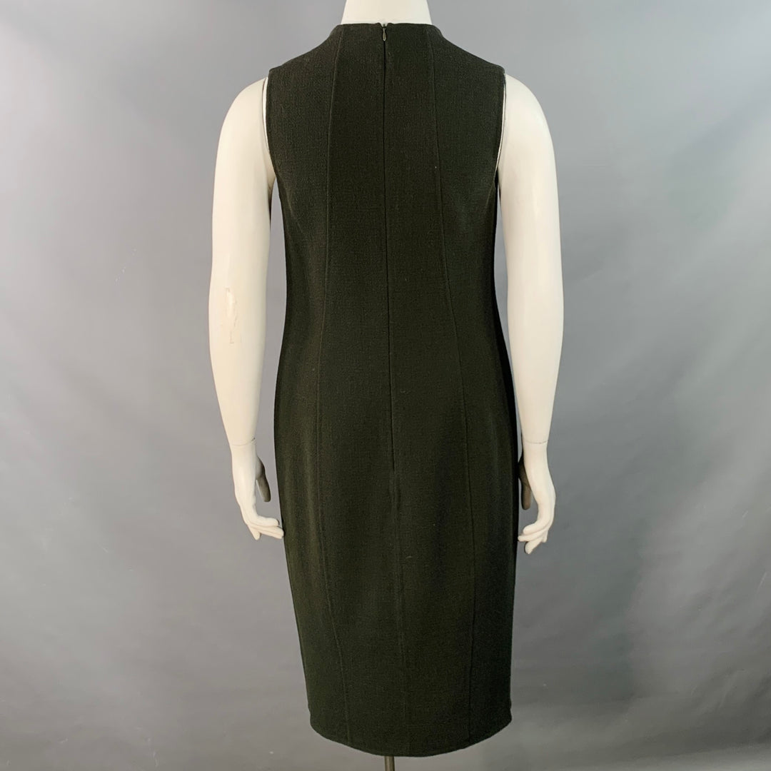 AKRIS Size 12 Dark Green Wool Crepe Sleeveless V-Neck Midi Dress