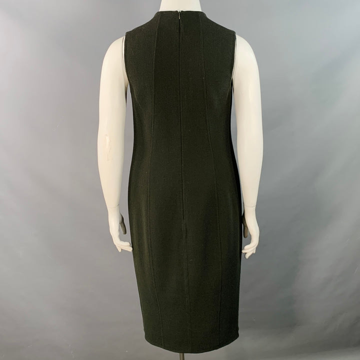 AKRIS Size 12 Dark Green Wool Crepe Sleeveless V-Neck Midi Dress