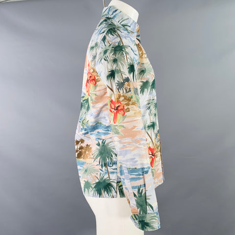 VALENTINO Size S Multi Color Hawaiian Tropical Cotton Button Up Long Sleeve Shirt