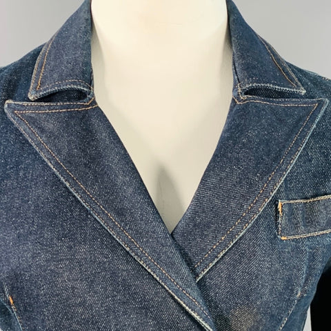 TODD OLDHAM JEANS Vintage 90s Size L Indigo Cotton Denim Contrast Stitch Double Breasted Coat