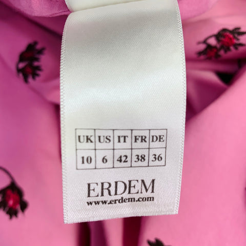 ERDEM Size 6 Pink Brown Cotton Blend Embroidered Sleeveless Long Dress
