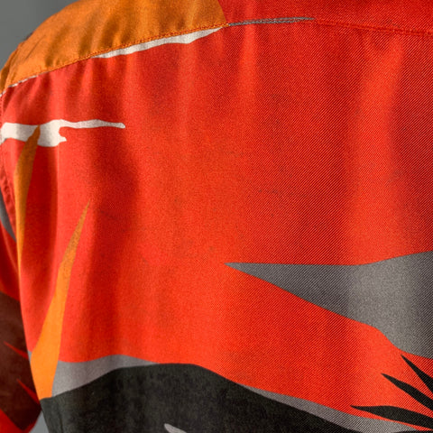 PALM ANGELS Size 42 Red Grey Hawaiian Silk Short Sleeve Shirt