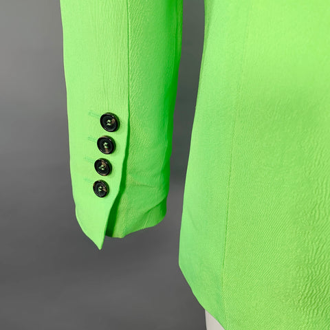 MSGM Size 0 Neon Green Textured Viscose Notch Lapel Single Button Jacket Blazer