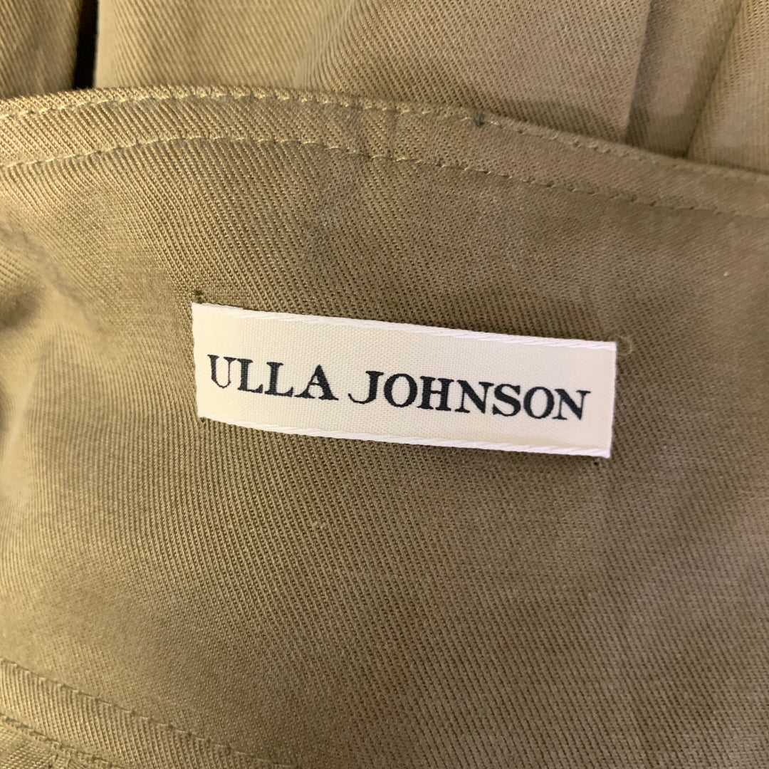ULLA JOHNSON Size 6 Green Olive Tencel Cotton Pleated Circle Skirt
