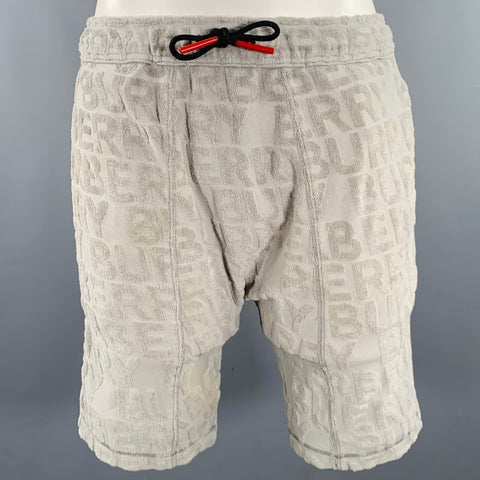 BURBERRY Size S Grey Cotton Embossed Drawstring Shorts