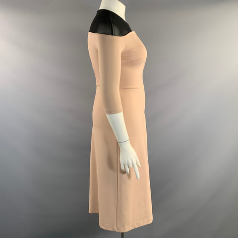 AZADEH Size L Beige Black Viscose Blend Mesh Midi Dress