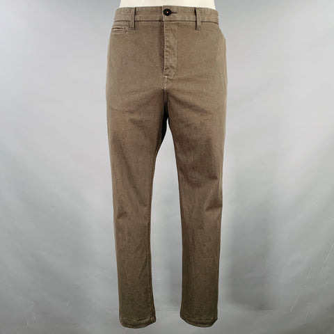HIROSHI KATO Size 36 The Axe Green Grey Twill Cotton Blend Flat Front Casual Pants