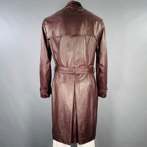 JIL SANDER Size 44 Brown Leather Double Breasted Trench Coat
