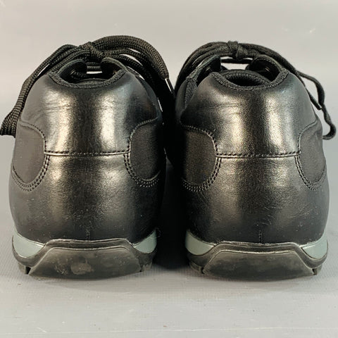PRADA Size 12 Black Nylon Leather Low Top Lace-Up Sneakers