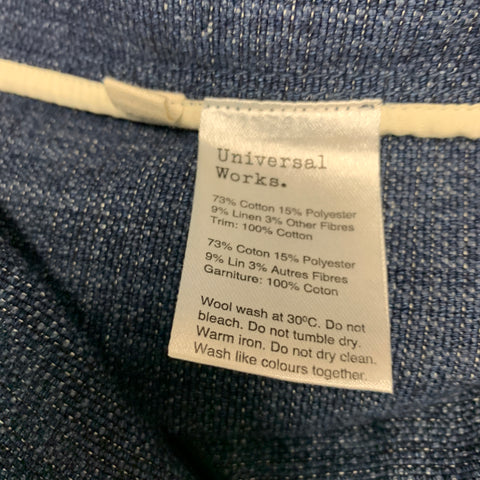 UNIVERSAL WORKS Size L Indigo Cotton Linen Collarless Jacket