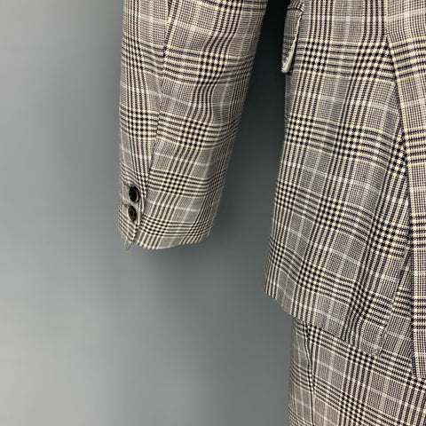 BLACK FLEECE Size 38 Black White Glenplaid Wool Blend Notch Lapel Suit