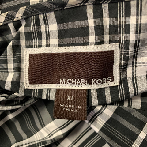 MICHAEL KORS Chest Size XL White Black Plaid Polyester Hooded Jacket