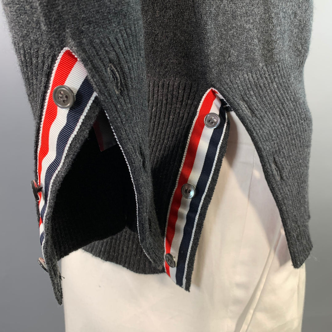 THOM BROWNE Size L White Charcoal 4 Bar Stripe Cashmere Two Pockets Cardigan