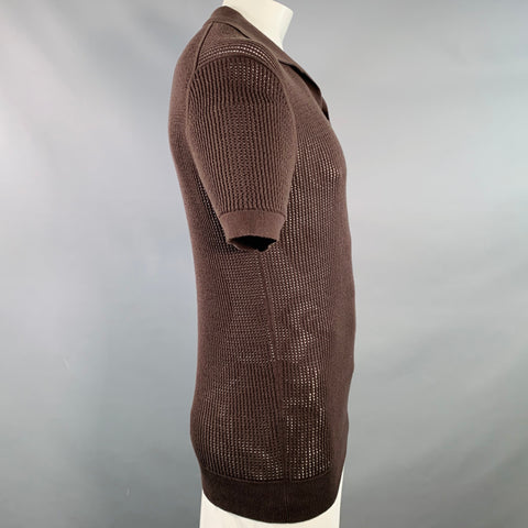 SUITSUPPLY Size L Brown Rib Knit Mesh Cotton Lightweight Polo