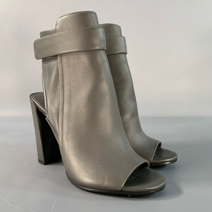 VINCE Size 6 Grey Leather Peep Toe Boots