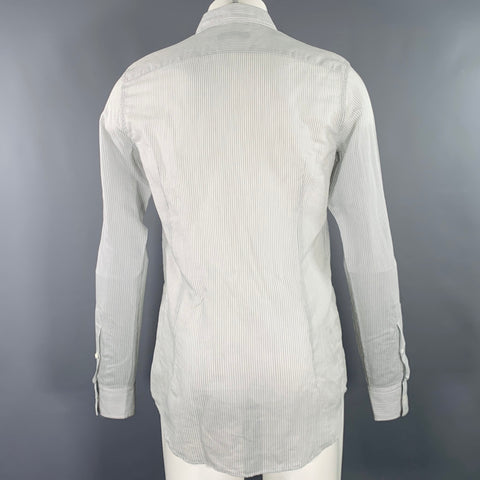 HUGO BOSS Size S White Light Blue Stripe Cotton Silk Long Sleeve Shirt