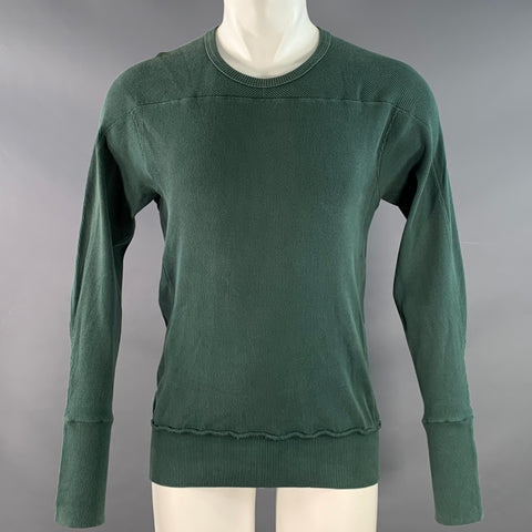 PULL VINTAGE Vert en maille côtelée ras-du-cou à manches longues Taille XS