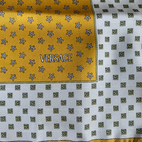 VERSACE Yellow White Stars Silk Pocket Square