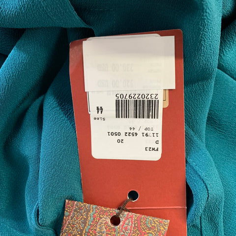 ETRO Size M Blue Turqoise Silk Textured See Through Casual Top