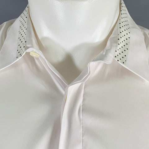 PAUL SMITH Size M White Black Cotton Blend Polka Dot Trim Long Sleeve Shirt