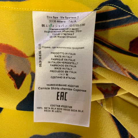 ETRO Size M Yellow Floral Silk Short Sleeve Shirt