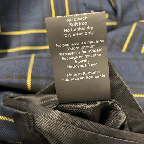 JOSEPH Chest Size 42 Navy Yellow Plaid Cotton Notch Lapel 34 30 Suit
