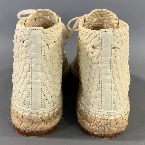 CELINE Size 7 White Woven Espadrille Laces