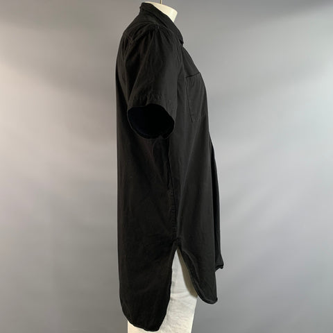 OUR LEGACY Size L Black Patchwork Cotton Tunic Short Sleeve Shirt