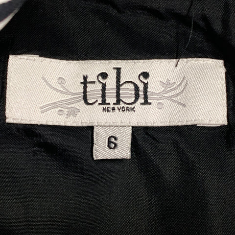 TIBI Size 6 Green Black White Silk Abstract Cowl Neck Dress Top