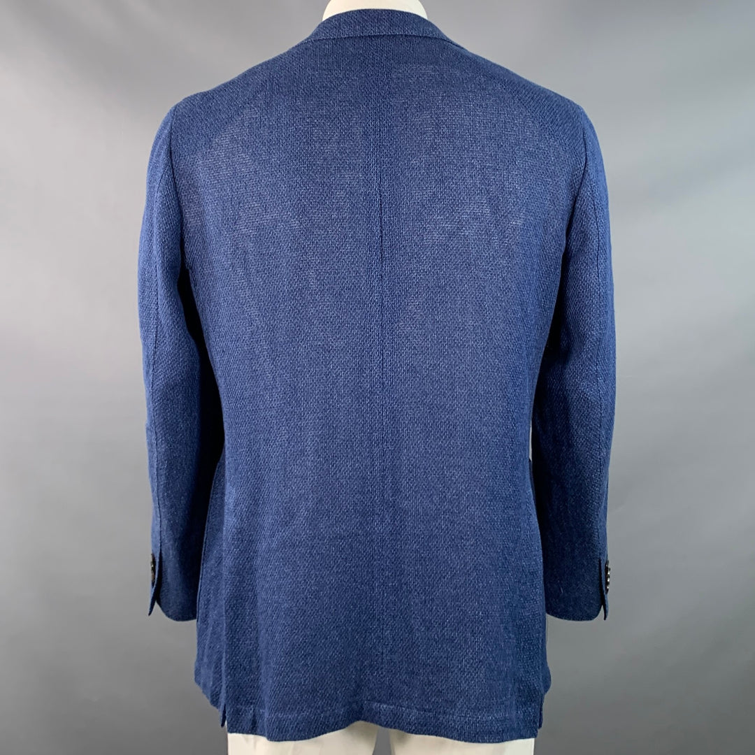 SUITSUPPLY Size 44 Blue Woven Silk Linen Notch Lapel Sport Coat