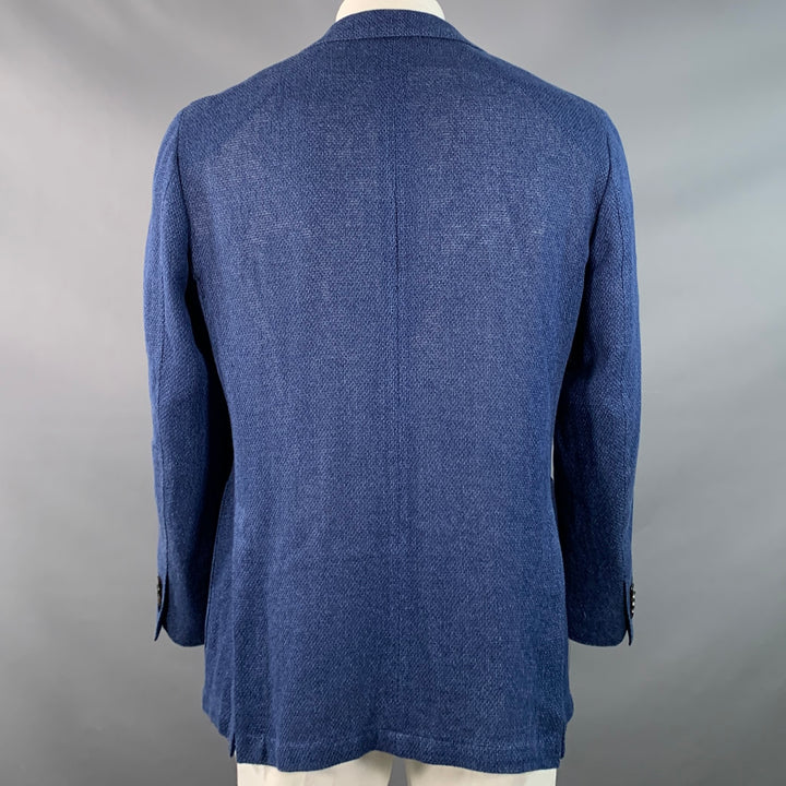SUITSUPPLY Size 44 Blue Woven Silk Linen Notch Lapel Sport Coat