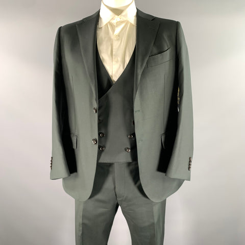 VITALE BARBERIS CANONICO Size 42 Grey Green Wool 3 Piece Suit