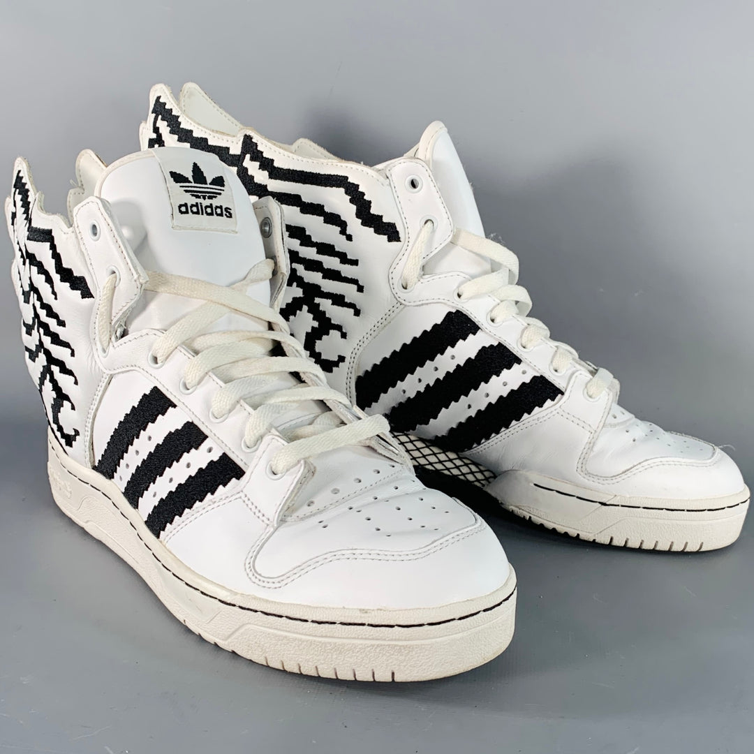 ADIDAS x JEREMY SCOTT Size JS Wings Pixel White Black Leather High Top Sneakers