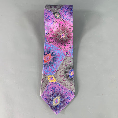 ERMENEGILDO ZEGNA Purple Grey Paisley Silk Satin Tie