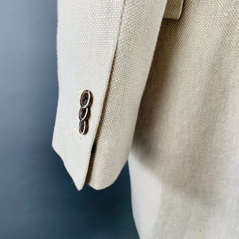 SUIT SUPPLY Size 46 Beige Stone Woven Linen Double Breasted Peak Lapel Coat