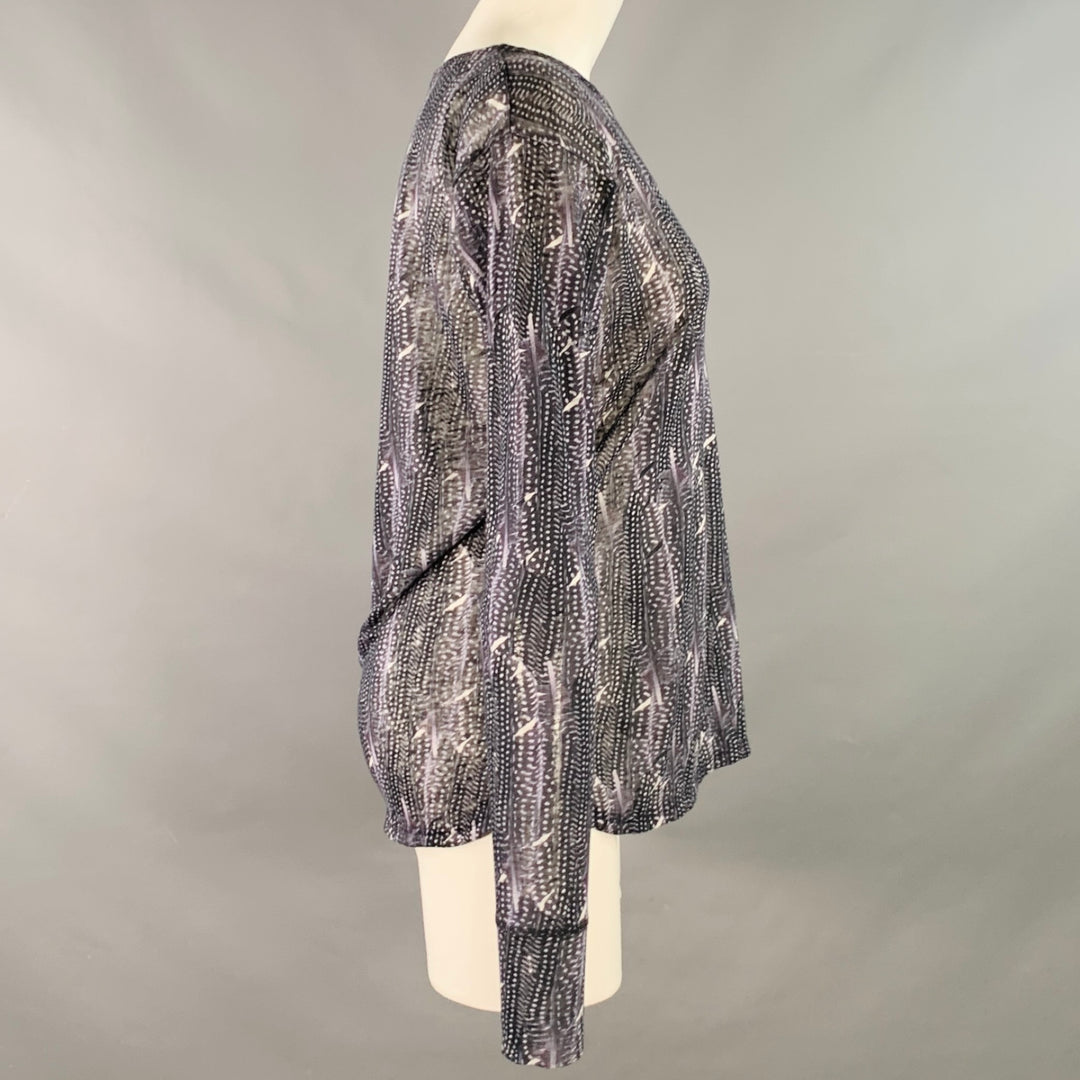 ISABEL MARANT Size M Black Purple Feathers Scoop Neck Casual Top
