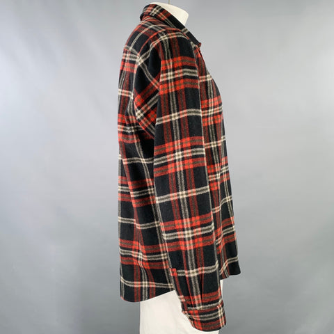 A.P.C. Size XXL Black Red Plaid Wool Blend One Pocket Long Sleeve Shirt