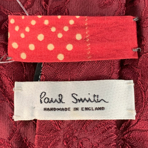 PAUL SMITH Red Burgundy Floral Jacquard Silk Tie