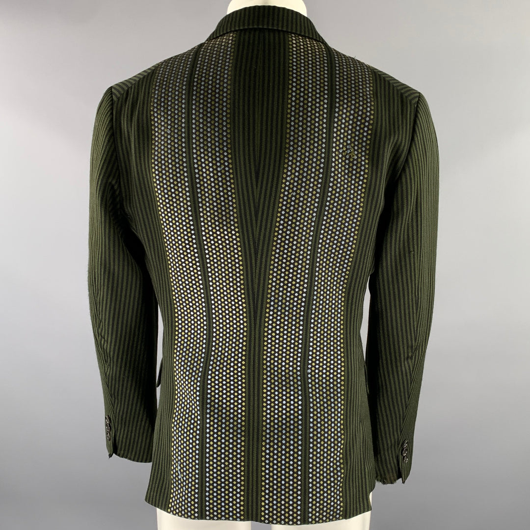 COMME des GARCONS Size M Green Navy Stripe Dot Wool Blend Sport Coat