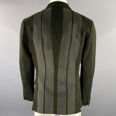COMME des GARCONS Size M Green Navy Stripe Dot Wool Blend Sport Coat