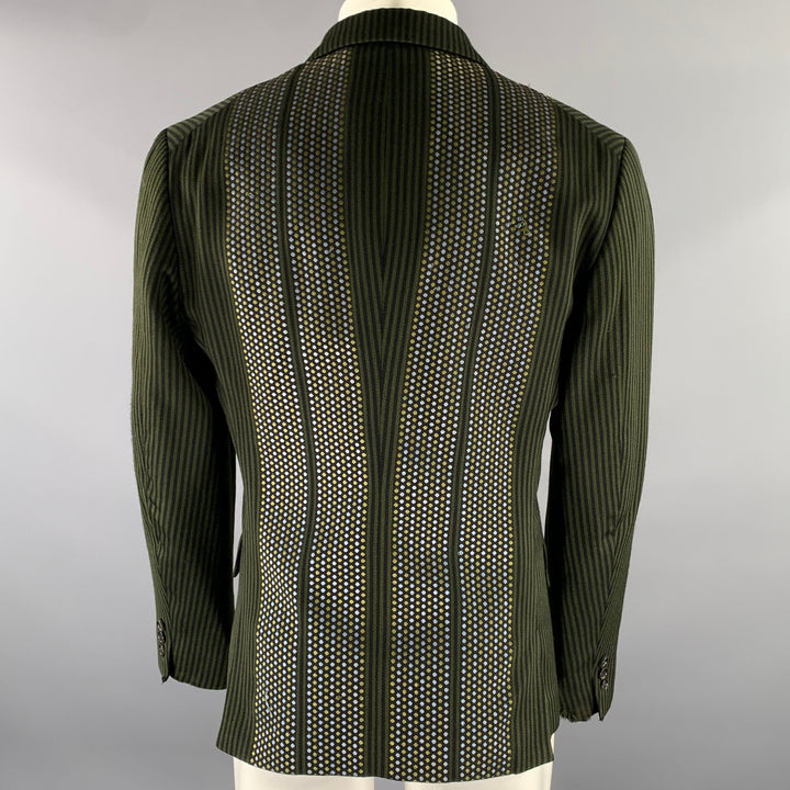 COMME des GARCONS Size M Green Navy Stripe Dot Wool Blend Sport Coat