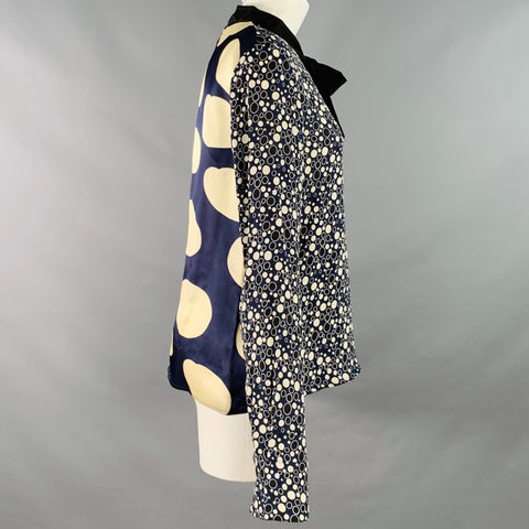 MARNI Size 4 Navy Black Viscose Circles Bow Blouse