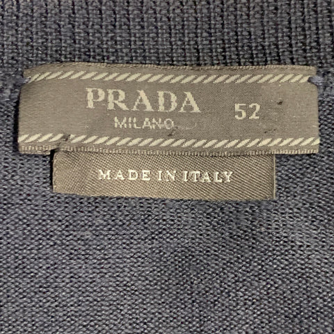 PRADA Size L Navy White Logo Cashmere Wool Jersey Short Sleeve Crew Neck Pullover