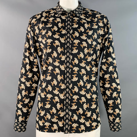 SCOTCH AND SODA Size XL Black Beige Abstract Floral Cotton Long Sleeve Shirt