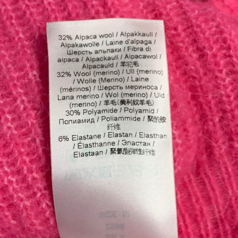 GANNI Size M Hot Pink Alpaca Blend Rhinestones Cropped Cardigan