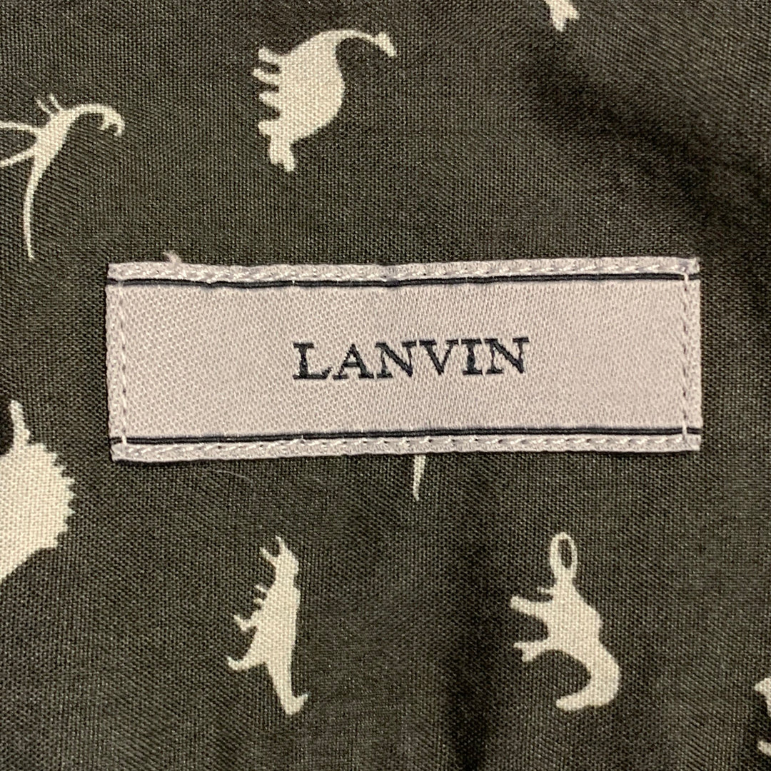 LANVIN Size M Grey Slate Dinosaurs Cotton Spread Collar Long Sleeve Shirt