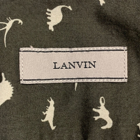 LANVIN Size M Grey Slate Dinosaurs Cotton Spread Collar Long Sleeve Shirt