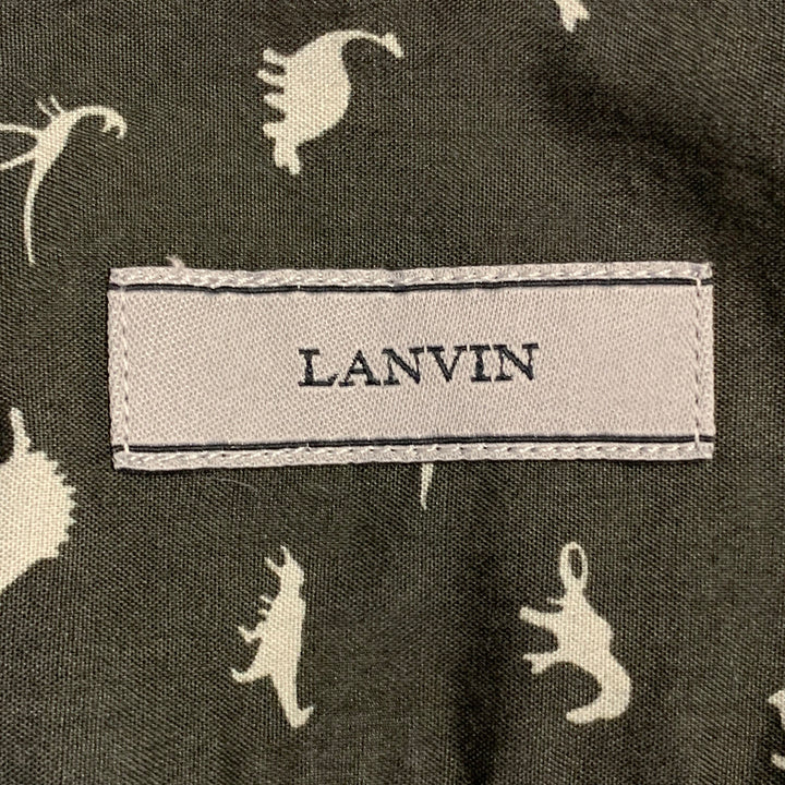 LANVIN Size M Grey Slate Dinosaurs Cotton Spread Collar Long Sleeve Shirt