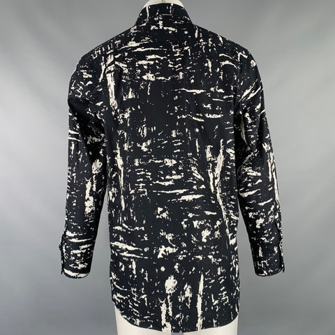 BOTTEGA VENETA Pre-Spring 2020 Size M Black White Cotton Button Up Long Sleeve Shirt